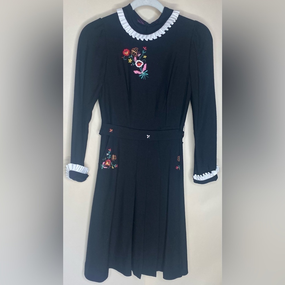 Custom-Made Black Embroidered Dress Beautifully Made Sz XXS